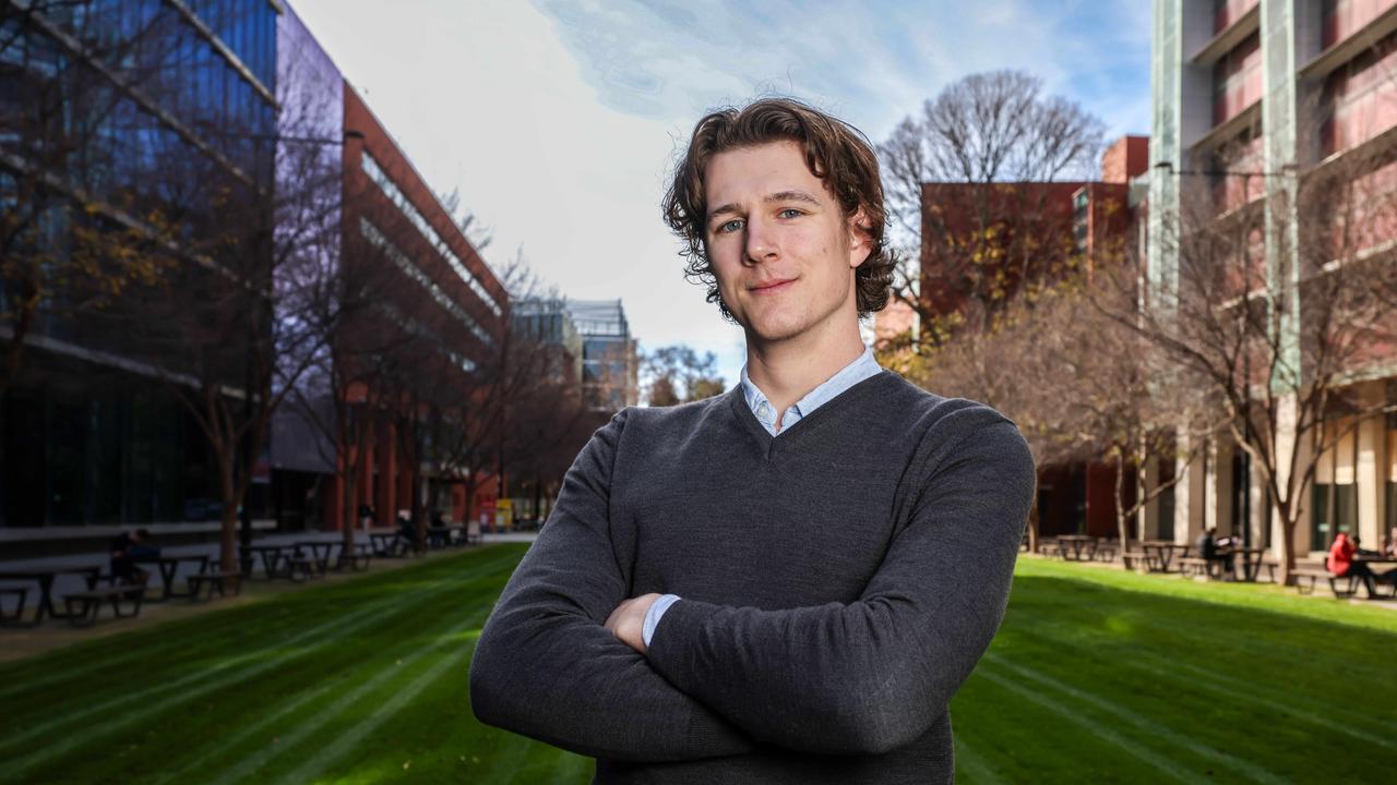 Henry Southcott at the University of Adelaide, where he is studying law and commerce. Picture: Russell Millard Photography