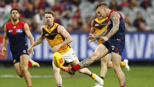 James Harmes of the Demons. Photo by Darrian Traynor/AFL Photos/Getty Images