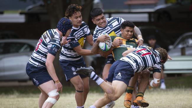 Brothers no.14 Tiko Twist with the ball as Wests vs Brothers at the Colts Rugby Union Match, Toowong, Saturday August 29, 2020. (Image Sarah Marshall)