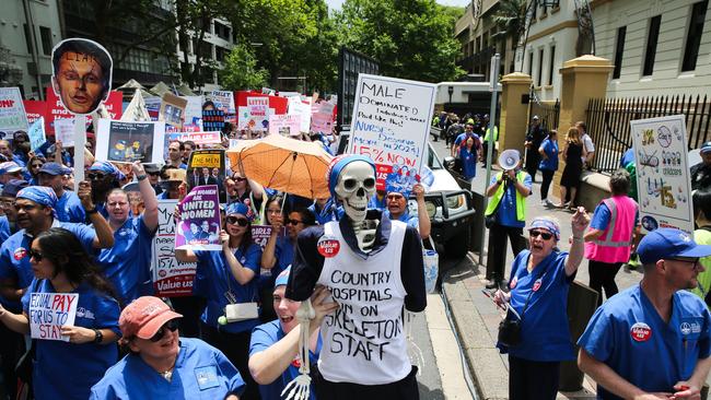 Nurses and midwives pictured during a strike last month in Sydney.