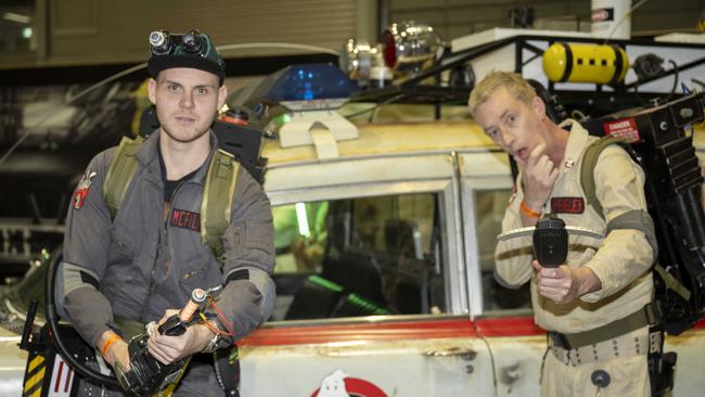 Adam McPhilbin and Josh Taylor dressed as Ghostbusters. Picture: NewsWire/ Monique Harmer