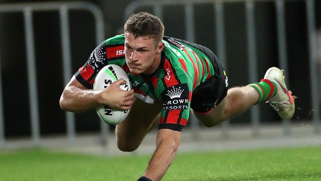 South Sydney’s Campbell Graham is ready to take on former schoolboy teammate Stephen Crichton when the Rabbitohs play Penrith in Saturday’s preliminary final. Picture: Phil Hillyard