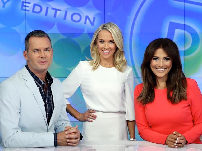 Tom Williams (left to right), Sarah Cumming and Sally Obermeder on The Daily Edition. Picture: Channel 7