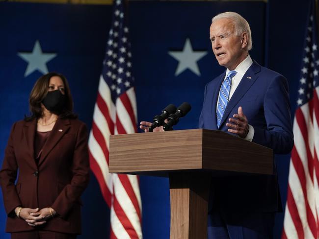 Joe Biden, right, with his running mate, Vice Presidential nominee Kamala Harris. Picture: AFP