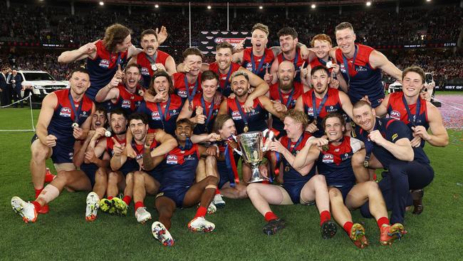 The Dees celebrate their historic victory. Picture: Michael Klein