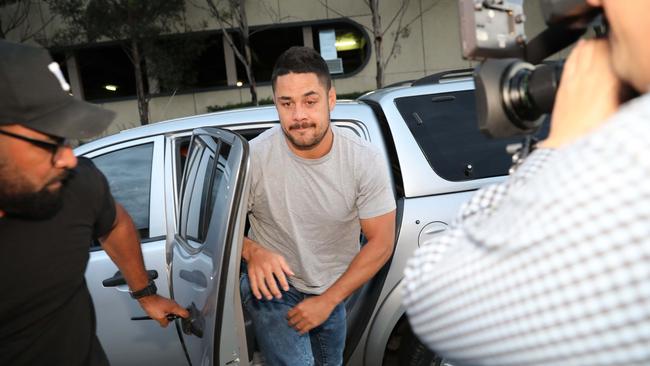 Jarryd Hayne as he arriving to report to Castle Hill Police as part of his bail conditions. Picture: Damian Shaw