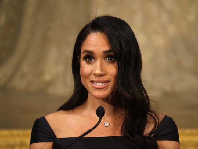 Meghan, Duchess of Sussex addresses a reception hosted by the Governor-General celebrating the 125th anniversary of women's suffrage in New Zealand. Picture: AP