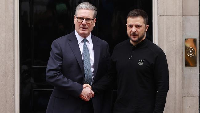 Prime Minister Keir Starmer greets Ukraine President Volodymyr Zelensky at 10 Downing Street last October. Picture: Getty Images.