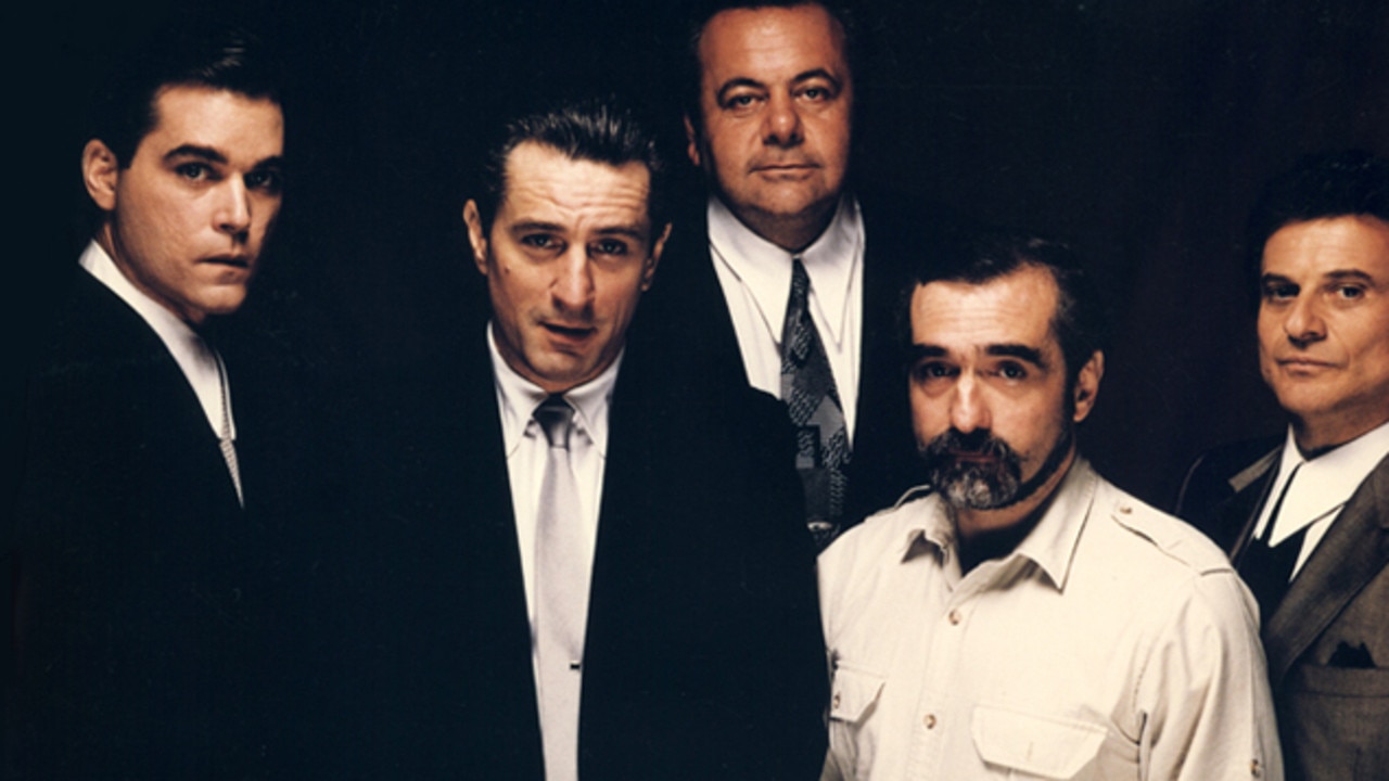 Goodfellas: Ray Liotta (left) with director Martin Scorsese (second from right) and Robert De Niro (centre) with Joe Pesci (right) and Paul Sorvion (back).