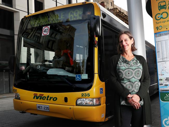 Greens Leader Cassy O’Connor in the Elizabeth Street bus mall. Picture: Nikki Davis-Jones