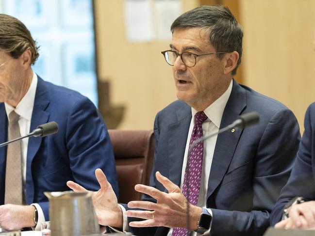 The Senate select committee on the administration of sports grants hear from Sport Australia. John Wylie-Chair of the ASC Governance and Executive Performance Committee.L-R: Robert Dalton with John Wylie and Luke McCannPicture Gary Ramage