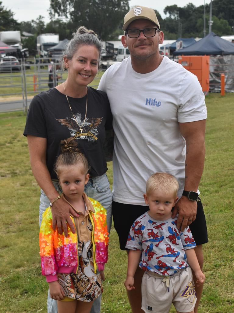 <p>The Miller family - Brea, Rhys, Lacey and Eli - at the McCosker Rocky Speedway's Modified Sedans Cattle Cup at the Rockhampton Showgrounds on February 24, 2024.</p>