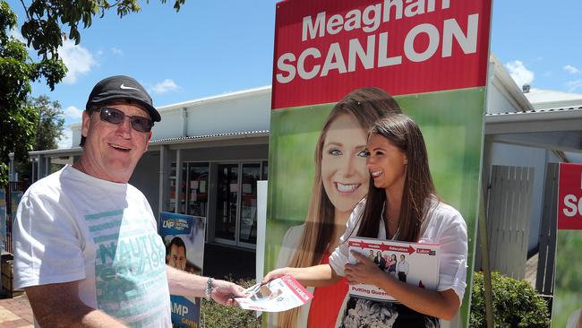 Pre-poll voting at Nerang at the last poll. Photo of Meaghan Scanlon handing out how to vote flyers. Photo by Richard Gosling