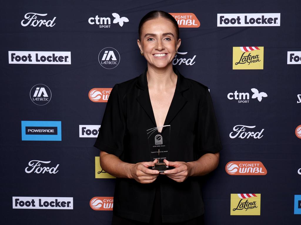 The Fire’s Courtney Woods won the 24/25 Community Award. Photo by Graham Denholm/Getty Images for WNBL