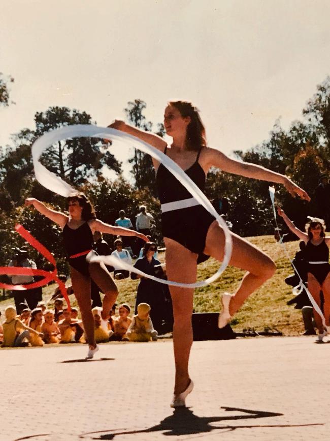 Louise performs 'Carmen Overture' Ribbon Dance in 1984 in Parramatta Park. Picture: Supplied