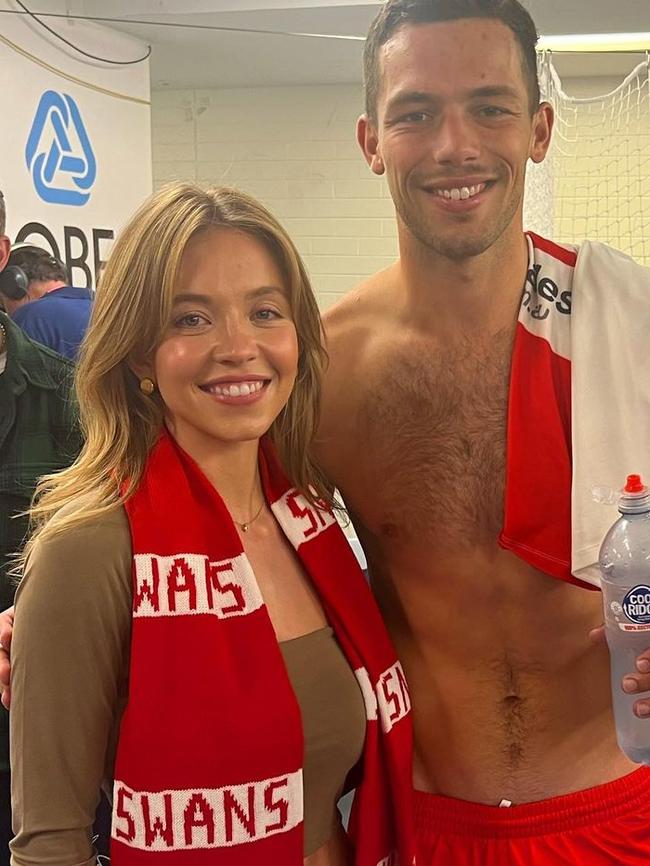 Sydney Sweeney with Swans player Oliver Florent. Picture: Sydney Swans/Instagram