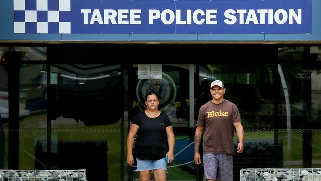 South Sydney Rabbitohs NRL star Latrell Mitchell leaves Taree Police Station after handing in his firearms on Tuesday. Pic Nathan Edwards