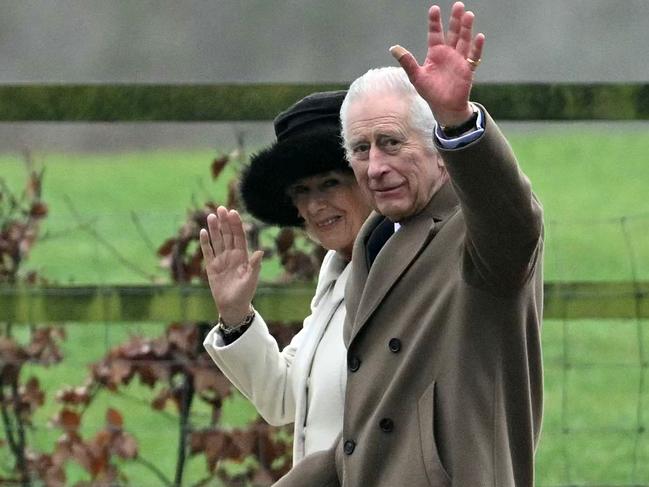 Charles and Camilla waved to onlookers after attending a service at St Mary Magdalene Church on the Sandringham Estate in eastern England on February 11, 2024. Picture: Justin Tallis/AFP