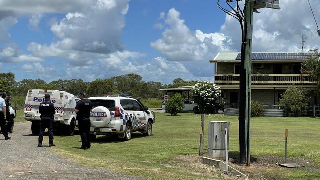 Officers on scene at a fatal police shooting at Ilbilbie on February 12, 2024. Picture: Fergus Gregg