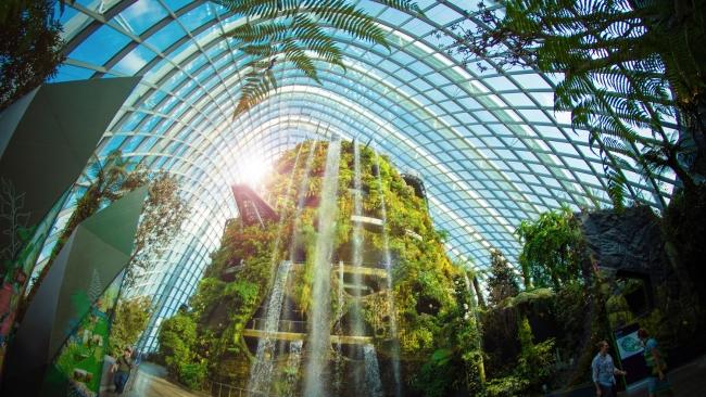 Don't miss the indoor waterfall in the Cloud Forest at Gardens by the Bay. Picture: STB