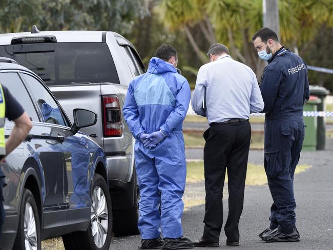 Police on the scene in Greenvale on Tuesday. Picture: Andrew Henshaw