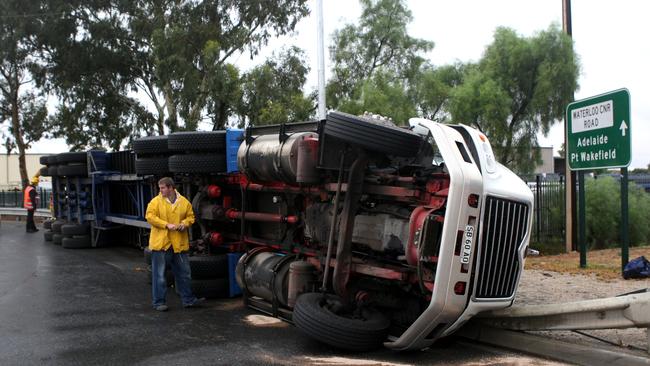 A semi-trailer rolls near the corner of Waterloo Rd and Port Wakefield Rd at Waterloo Corner, number 10 on the list.