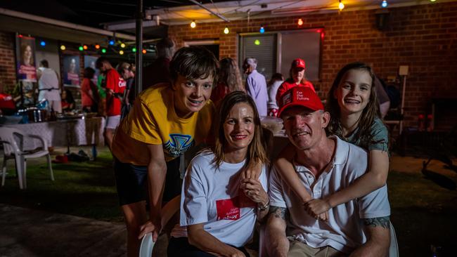 Labor’s Federal candidate for Sturt Cressida O'Hanlon with husband James and kids Cy, 14, and Phoebe, 9, at her Evandale home in 2022. Picture: Tom Huntley