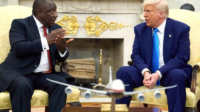 The confrontation with Cyril Ramaphosa was reminiscent of Donald Trump’s testy Oval Office meeting with Ukrainian President Volodymyr Zelensky. Picture: AP.