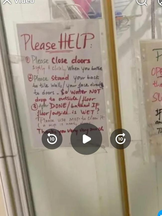 The landlord’s list of instructions for the showers had people scratching their heads. Picture: Reddit
