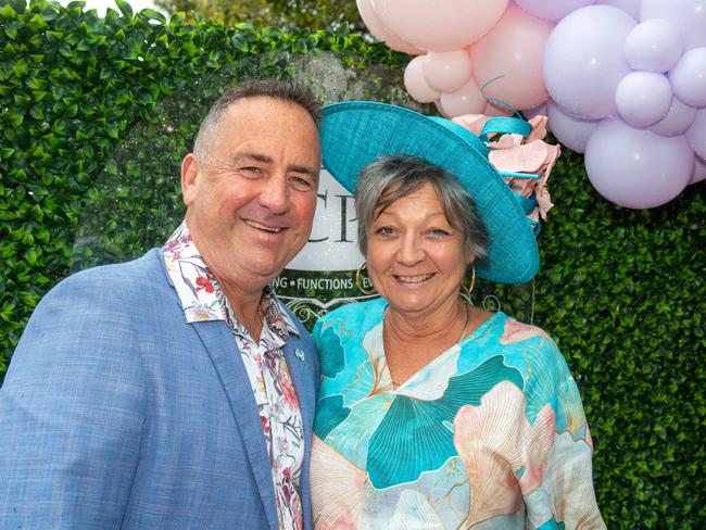 (From left) Leon and Debbie Bishop. Weetwood Raceday at Toowoomba Turf Club. Saturday, September 28, 2024. Picture: Nev Madsen.