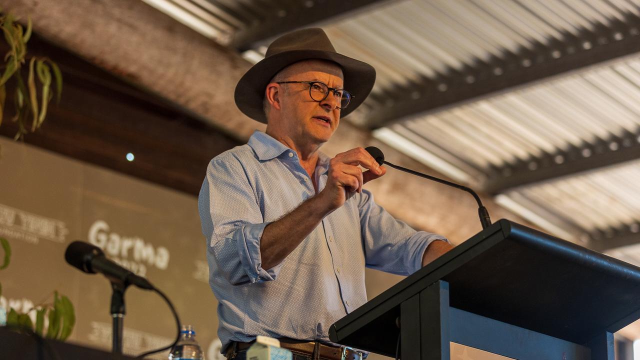 Australian Prime Minister Anthony Albanese speaks during the Garma Festival at Gulkula on July 30, 2022 in East Arnhem, Australia. Picture: Tamati Smith/Getty Images