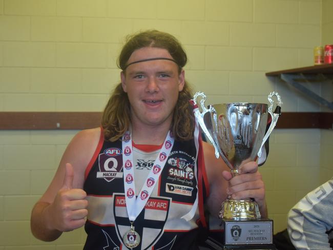 Ty Jenkins after the North Mackay Saints v Eastern Swans reserves AFL grand final at Magpies Sporting Club, Mackay, September 11, 2021. Picture: Matthew Forrest