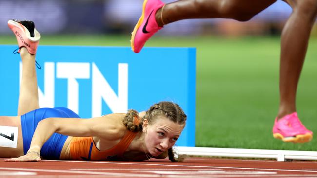 Femke Bol watched on as America finished the race. Photo by Steph Chambers/Getty Images)