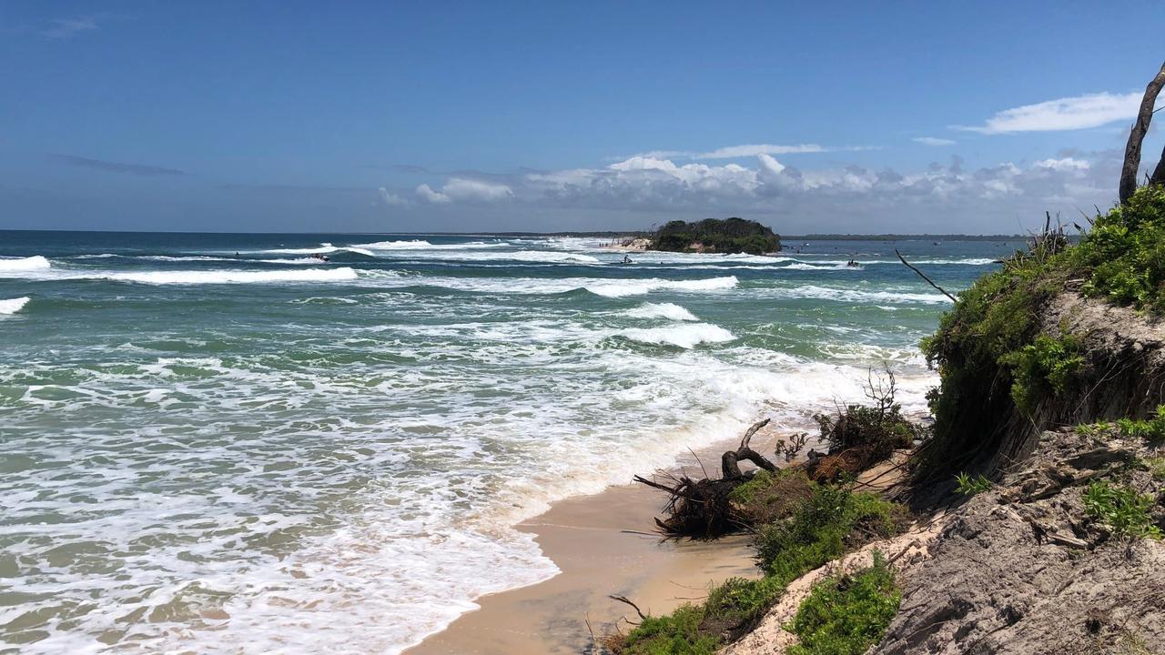 The breakthrough at the northern part of Bribie Island with the marine rescue authorities warning that navigating the new channel would be dangerous. Picture: Marine Rescue Bribie Island.