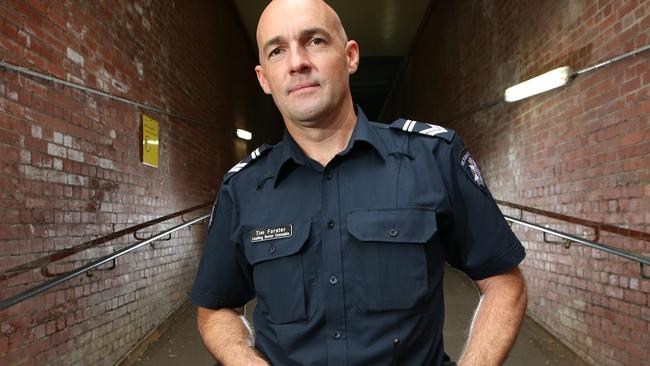 Leading Sen-Constable Tim Forster from Victoria Police is part of a new program dealing with youth crime. Picture: David Caird