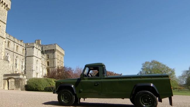 Prince Philip's Land Rover hearse arrives at Windsor Castle. Picture: BBC