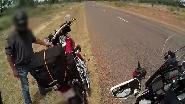 A motorcyclist is pulled over by police during a regional road crackdown. Picture: Supplied