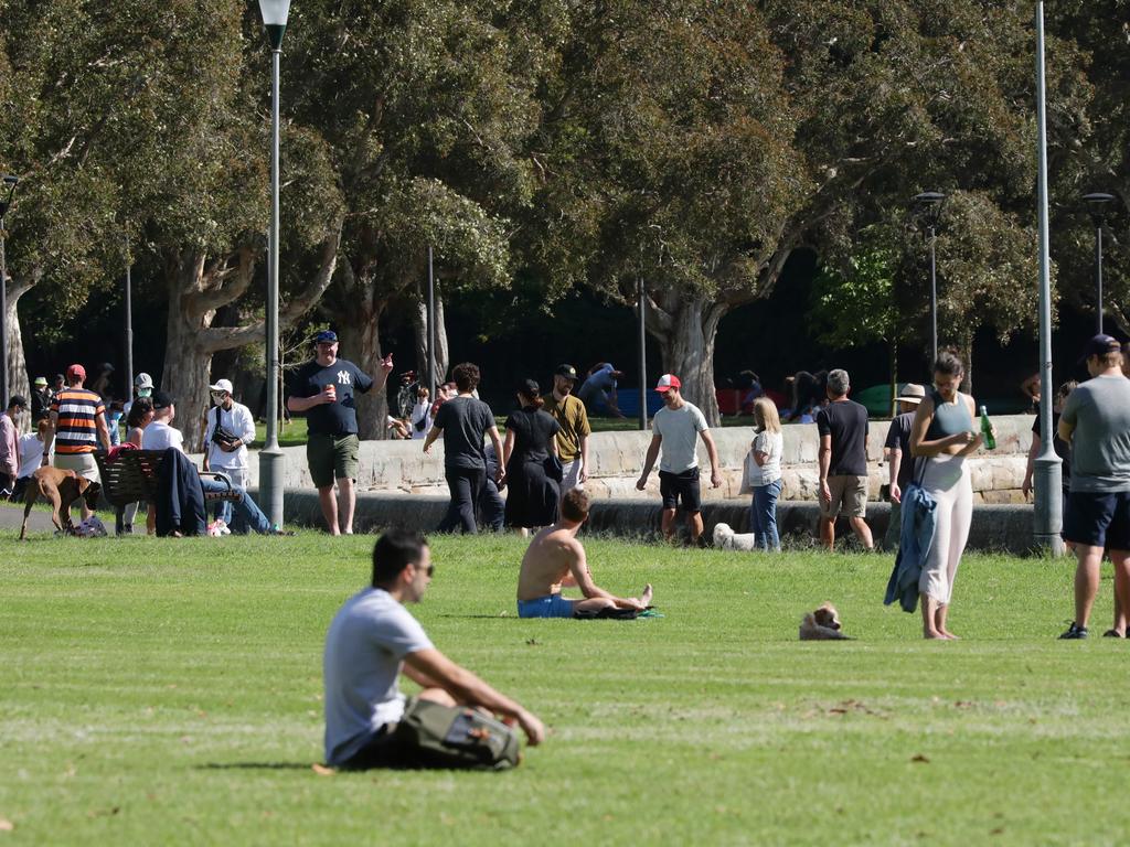 Social distancing fails at Rushcutters Bay Park in Sydney. Picture: Matrix