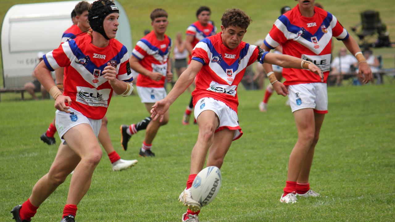 BJ Bell kicks for the Illawarra South Coast Dragons Andrew Johns Cup team. Picture: Kevin Merrigan