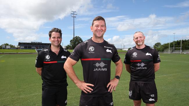 Joe O’Callaghan (right) during his time at the South Sydney Rabbitohs as a player development coach. Picture: Brendan Radke