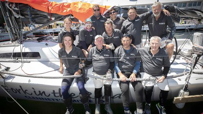 Fork in the Road crew after getting line honours during the 2022 Launceston to Hobart. Picture: Chris Kidd