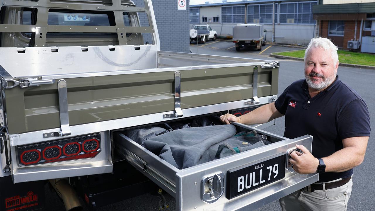 Cairns fabrication company Norweld has released the all new Elite aluminium ute tray, which can be built to fit on all duel cabin utility models. Norweld director Jaime McIntosh inspects the finish on the new Elite tray, installed onto the back of a Toyota LandCruiser ute. Picture: Brendan Radke