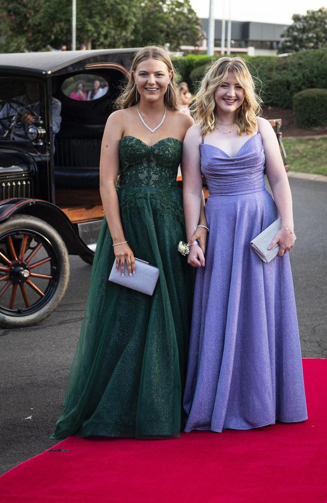 Graduate Chelsea Rieck (left) and partner Hannah Dolphin at Mary MacKillop Catholic College formal at Highfields Cultural Centre, Thursday, November 14, 2024. Picture: Kevin Farmer