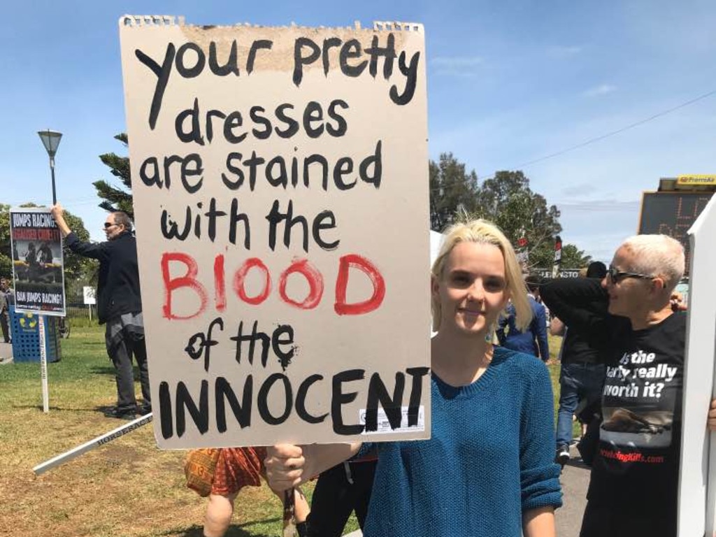 Omtara Grace was one of about 100 protesters at the Melbourne Cup.