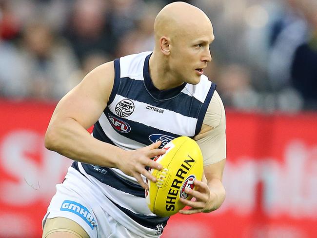 AFL Round 9. 19/05/2018.  Essendon vs Geelong at the MCG.  Geelong's Gary Ablett first quarter action   . Pic: Michael Klein