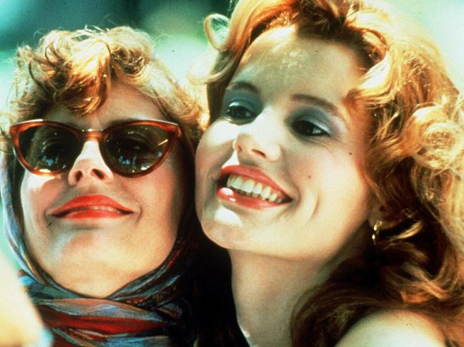 Actor Geena Davis (r) and Susan Sarandon in scene from film "Thelma and Louise".