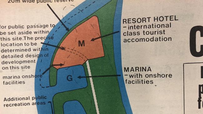 Artist impression of Gold Coast Waterways Authority Spit redevelopment plan. From Gold Coast Bulletin, July 2, 1981