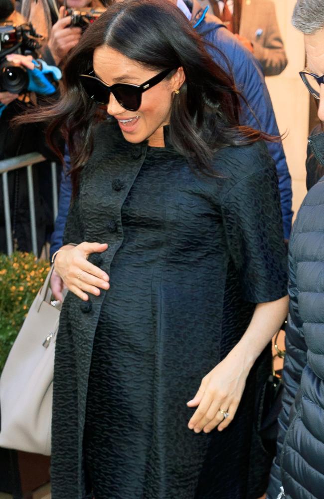 FEBRUARY 19, 2019 - Where: New York, USA. Wearing: Courrèges coat and Hatch maternity jeans. Picture: Gotham/GC Images/Getty Images