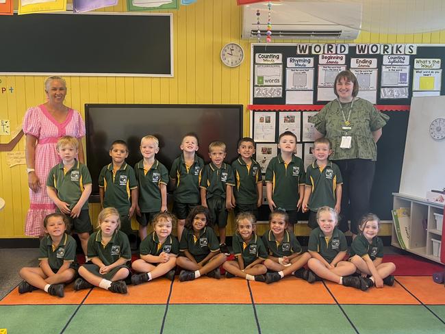 Sacred Heart Primary School, Cunnamulla Prep students (back row, from left) Charlie, Maverick, Tomas, Will, Jaylen, Max, Carter and Hudson and (front row, from left) Sally, Layla, Anderson, Lyla, Aaliyah, Alyiah, Isabelle and Charlotte with school officer Mrs Rebecca Fett (left) and teacher Miss Aimee Bretherton.