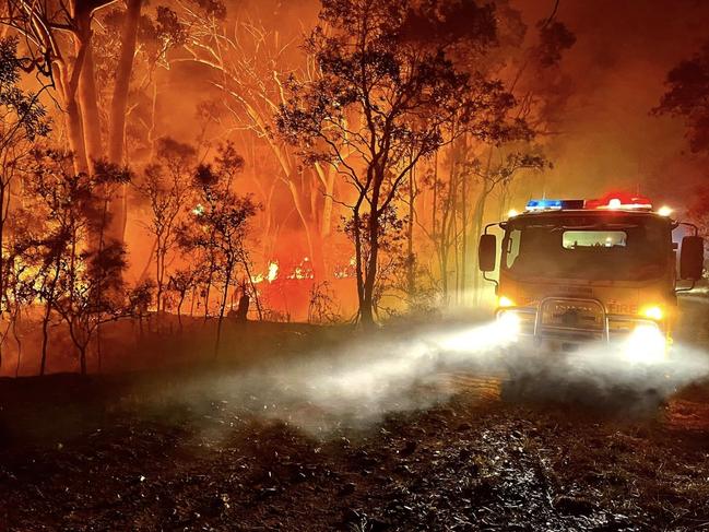 A Beerwah Rural Fire Brigade vehicle responding to the Beerwah bushfire. Picture: Beerwah Rural Fire Brigade